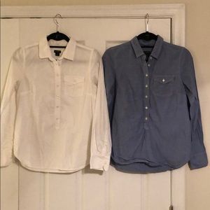 2 J. Crew 3/4 Button-Downs White/Blue - Size XS